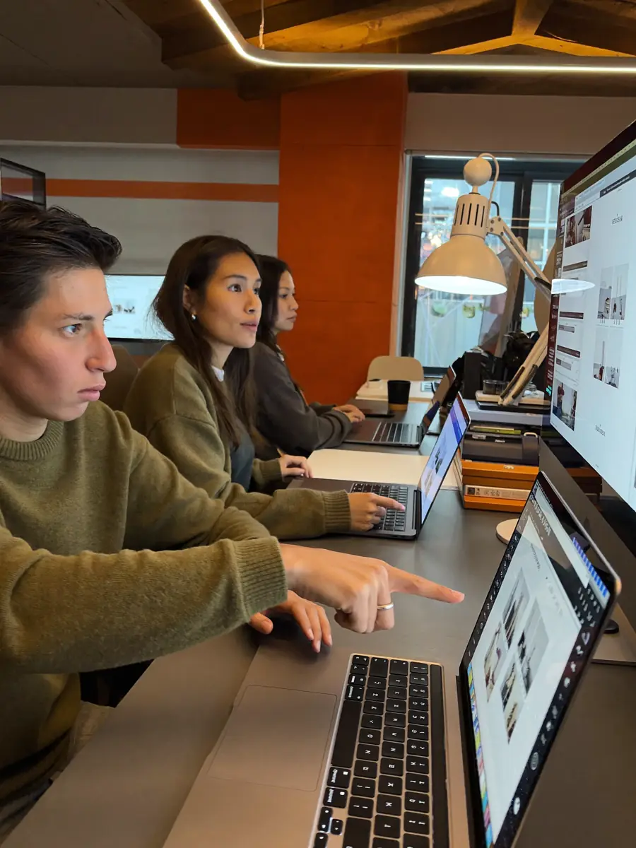 Two editors working together in a studio